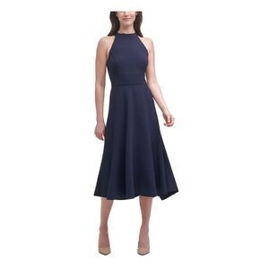 HARPER ROSE Womens Navy Scuba Crepe Sleeveless Midi Evening Fit + Flare Dress 2